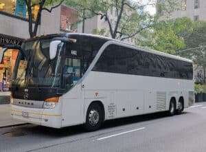 Arlington VA charter bus , tour bus by our full size 50 -57 seater charter bus toilet 