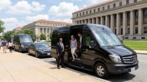 DC Charter Bus Rental Provided by Reston Coach 3 10-14 seater Mercedes Sprinter van for hire for all events in DC area