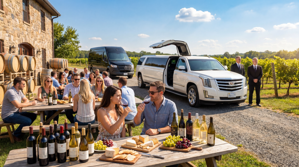 VA Wine Tour Bus Shuttle Transportation 2 wine tours by limousines and Sprinter van to Loudoun Virginia
